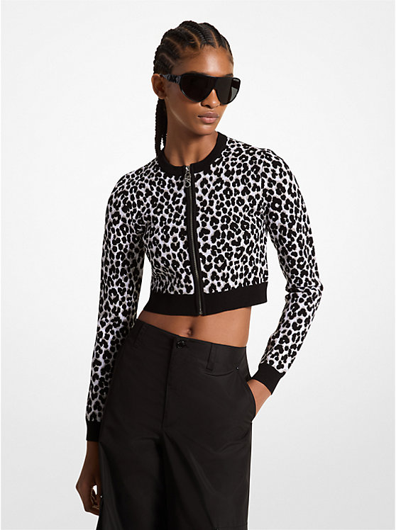 Leopard Jacquard Knit Zip Cardigan Michael Kors