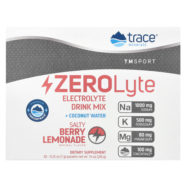 TM Sport, ZeroLyte, Electrolyte Drink Mix, Salty Berry Lemonade, 30 Packets, 0.25 oz (7 g) Each Trace Minerals Research