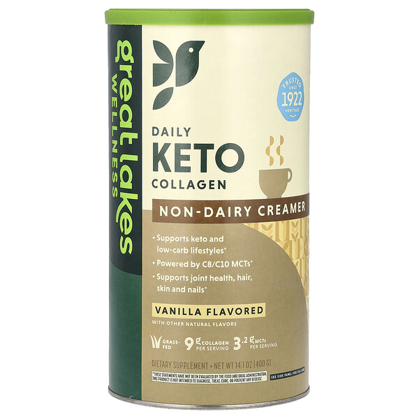 Daily Keto Collagen, Non-Dairy Creamer, Vanilla, 14.1 oz (400 g) Great Lakes Wellness