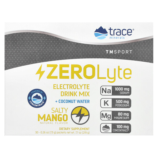 TM Sport, ZeroLyte, Electrolyte Drink Mix, Salty Mango, 30 Packets, 0.26 oz (7.3 g) Each Trace Minerals Research