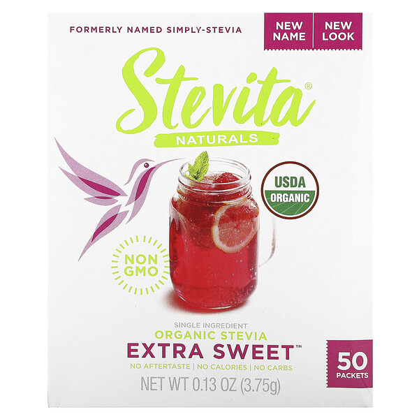 Органическая стевия Extra Sweet - 50 пакетиков по 3,75 г, без калорий и без углеводов Stevita