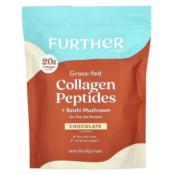 Grass-Fed Collagen Peptides + Reishi Mushroom, Chocolate, 12 Packets, 0.81 oz (23 g) Each Further Food