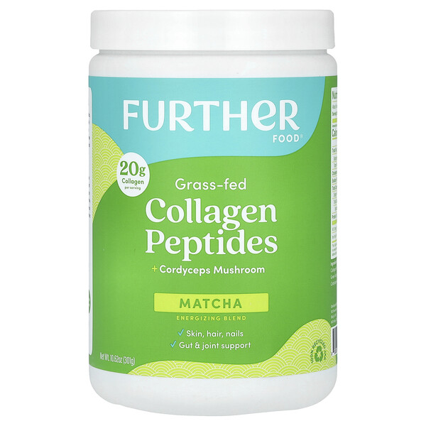 Grass-Fed Collagen Peptides + Cordyceps Mushroom, Matcha, 10.62 oz (301 g) Further Food