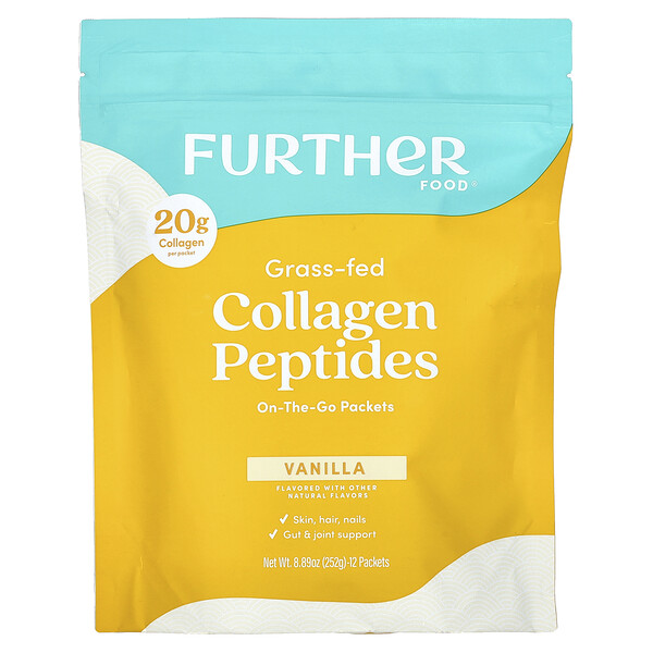 Grass-Fed Collagen Peptides, Vanilla, 12 Packets, 0.74 oz (21 g) Each Further Food