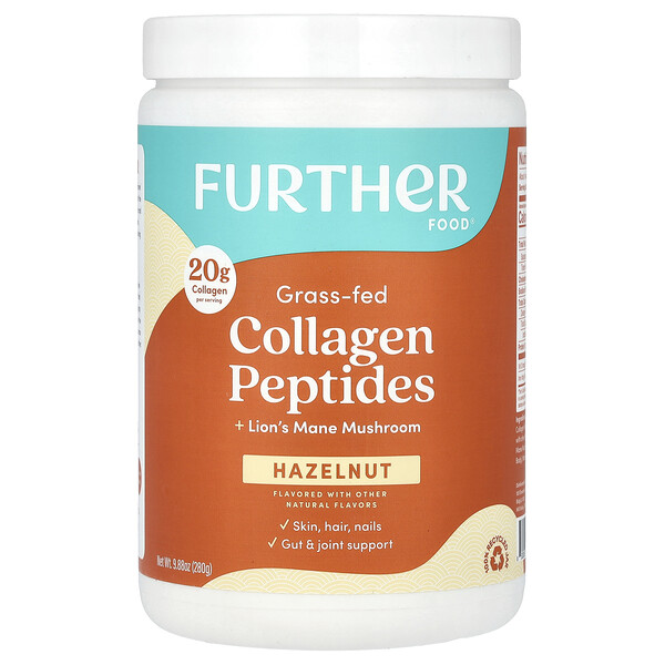 Grass-Fed Collagen Peptides + Lion's Mane Mushroom, Hazelnut, 9.88 oz (280 g) Further Food