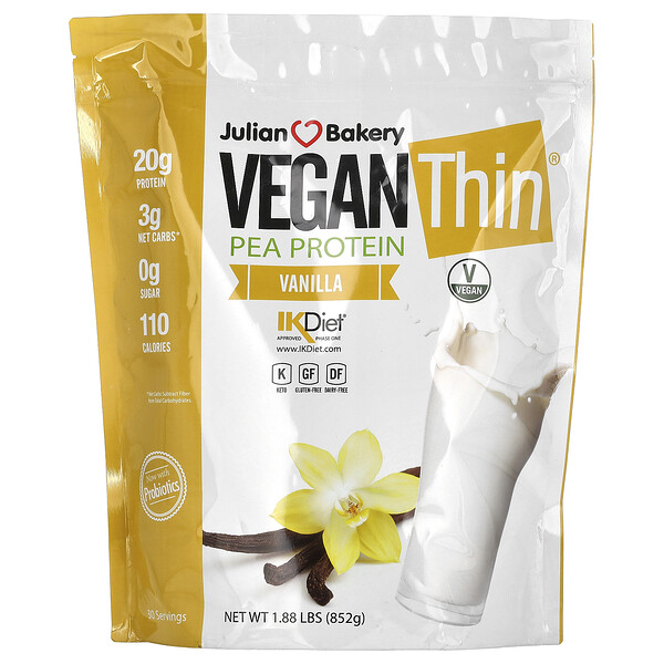 Vegan Thin, Pea Protein, Vanilla, 1.88 lbs (852 g) Julian Bakery