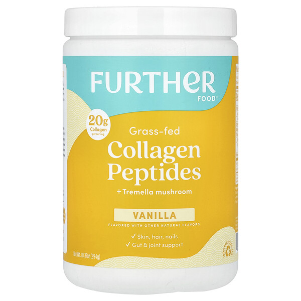 Grass-Fed Collagen Peptides + Tremella Mushroom, Vanilla, 10.37 oz (294 g) Further Food