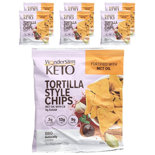 Keto Tortilla Style Chips, BBQ, 6 Bags, 1.13 oz (32 g) Each WonderSlim