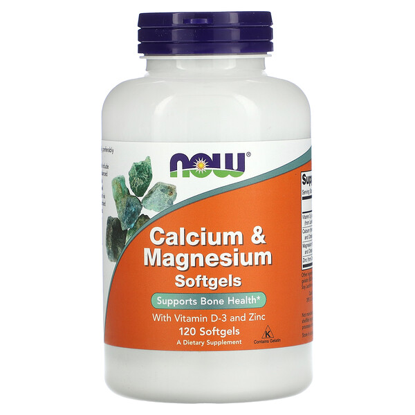 Calcium & Magnesium with Vitamin D3 and Zinc, 120 Softgels NOW Foods