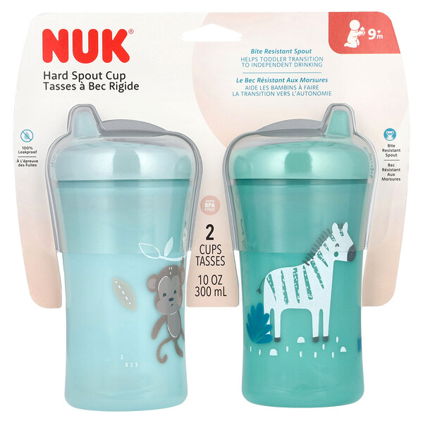 Hard Spout Cup, 9+ Months, Teal and Blue, 2 Cups, 10 oz (100 ml) Each NUK