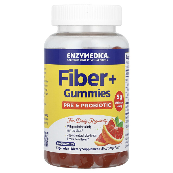Fiber+ Gummies, Pre & Probiotic, Blood Orange, 90 Gummies Enzymedica