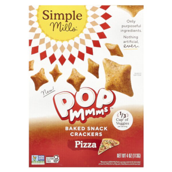 Pop Mmms, печеные крекеры с вкусом пиццы, 113 г, с овощами и без глютена Simple Mills