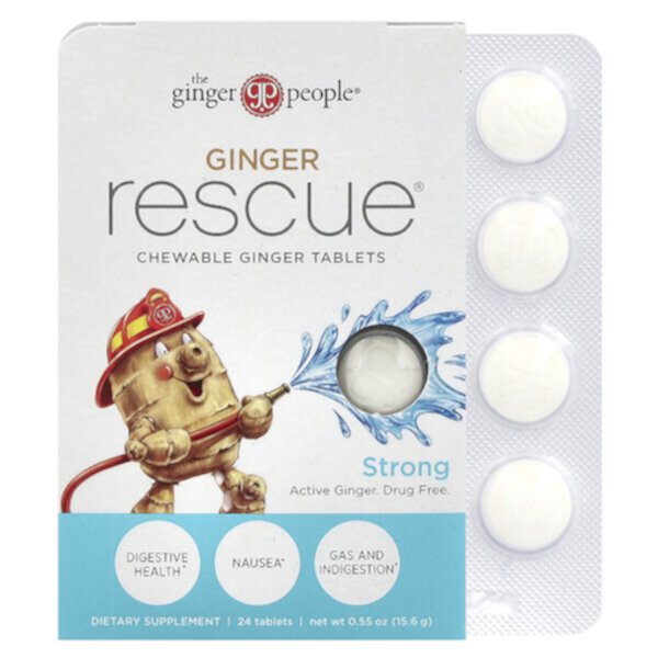 Ginger Rescue, Chewable Ginger Tablets, Strong, 24 Tablets The Ginger People