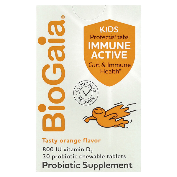 Protectis Kids, Immune Active, Tasty Orange, 30 Probiotic Chewable Tablets BioGaia