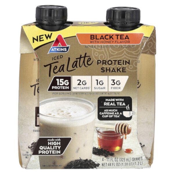 Iced Tea Latte Protein Shake, Black Tea with Honey, 4 Shakes, 11 fl oz (325 ml) Each Atkins