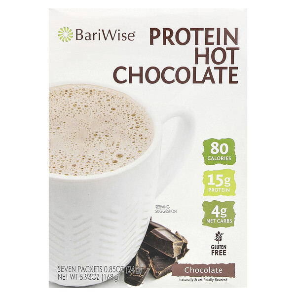 Protein Hot Chocolate, Chocolate, 7 Packets (Пакеты ), 0.85 oz (Унции) (24 g) Each BariWise