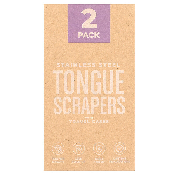 Stainless Steel Tongue Scrapers with Travel Cases, 2 Count BasicConcepts
