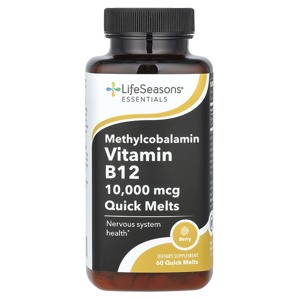 Essentials, Methylcobalamin Vitamin B12, Berry, 10,000 mcg, 60 Quick Melts LifeSeasons