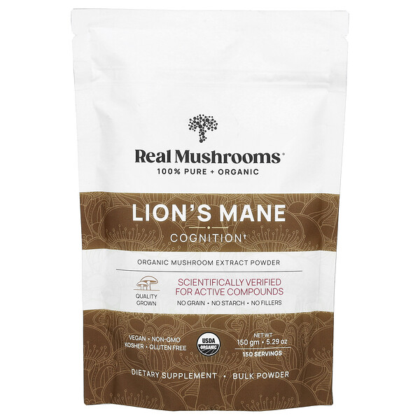 Lion's Mane, Organic Mushroom Extract Powder, 5.29 oz (150 g) Real Mushrooms