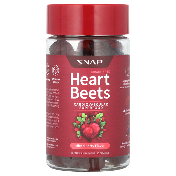 Heart Beets Gummies, Sugar Free, Mixed Berry, 60 Gummies Snap Supplements