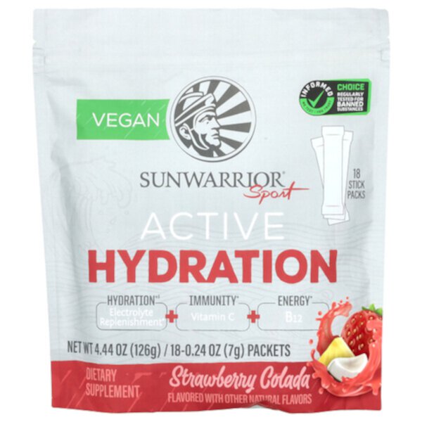 Sport, Active Hydration, Strawberry Colada, 18 Packets, 0.24 oz (7 g) Each Sunwarrior
