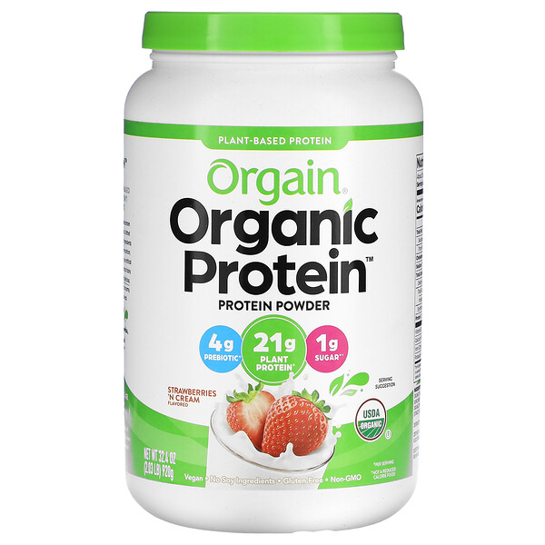 Organic Protein Powder, Plant Based, Strawberries 'N Cream, 32.4 oz (920 g) Orgain