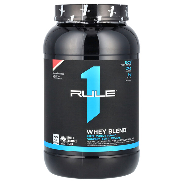 Whey Blend, Protein Powder Drink Mix, Strawberries & Creme, 1.96 lb (891 g) Rule One Proteins