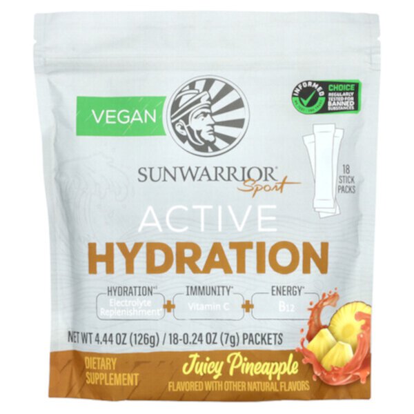 Sport, Active Hydration, Juicy Pineapple, 18 Packets, 0.24 oz (7 g) Each Sunwarrior