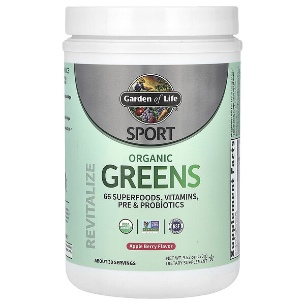 Sport, Organic Greens, Apple Berry, 9.52 oz (270 g) Garden of Life
