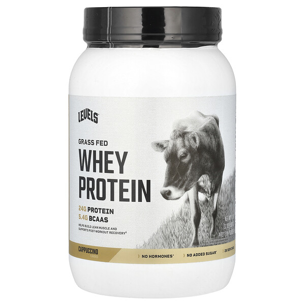 Grass Fed Whey Protein Powder, Cappuccino, 2 lb (907 g) Levels