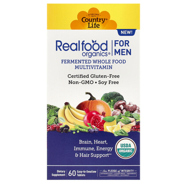 Realfood Organics, Multivitamin For Men, 60 Easy-to-Swallow Tablets Country Life