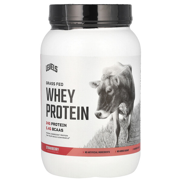 Grass Fed Whey Protein Powder, Strawberry, 2 lb (907 g) Levels