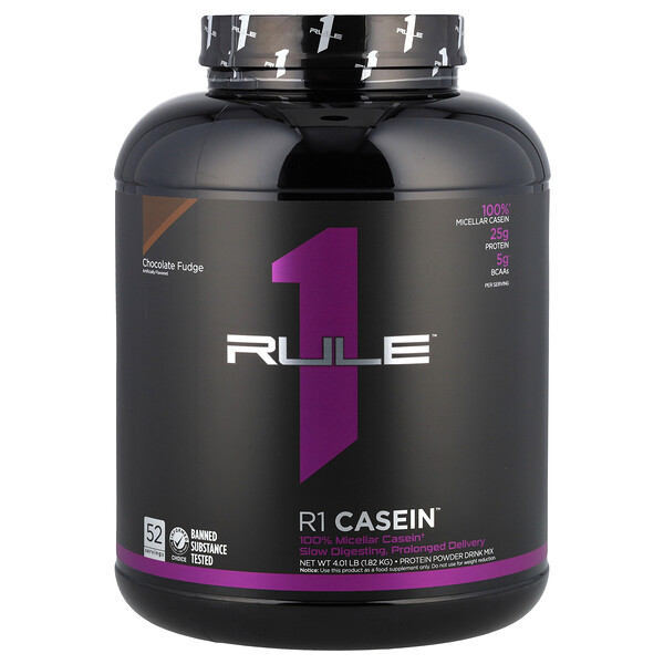 R1 Casein, Protein Powder Drink Mix, Chocolate Fudge, 4.01 lb (1.82 kg) Rule One Proteins