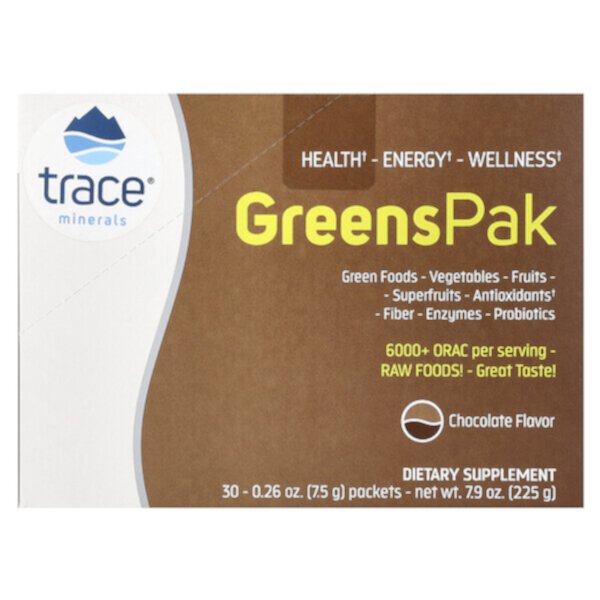 Greens Pak, Chocolate, 30 Packets (Пакеты ), 0.26 oz (Унции) (7.5 g) Each Trace Minerals Research