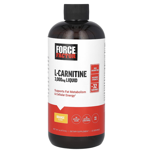 L-Carnitine Liquid, Orange, 3,000 mg, 16 fl oz (473 ml) Force Factor
