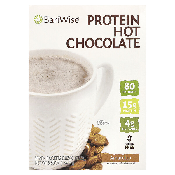 Protein Hot Chocolate, Amaretto, 7 Packets, 0.83 oz (23.5 g) Each BariWise