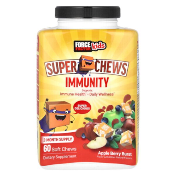 Kids, Super Chews, Immunity, Apple Berry Burst, 60 Soft Chews Force Factor
