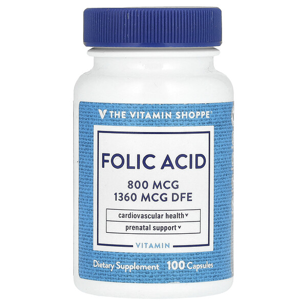 Folic Acid, 800 mcg, 100 Capsules The Vitamin Shoppe
