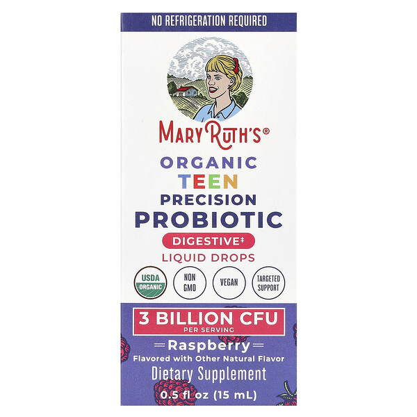 Organic Teen Precision Probiotic, Liquid Drops, Raspberry, 3 Billion CFU, 0.5 fl oz (15 ml) MaryRuth's