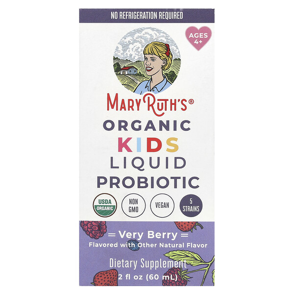 Organic Kids Liquid Probiotic, Ages 4+, Very Berry, 2 fl oz (60 ml) MaryRuth's
