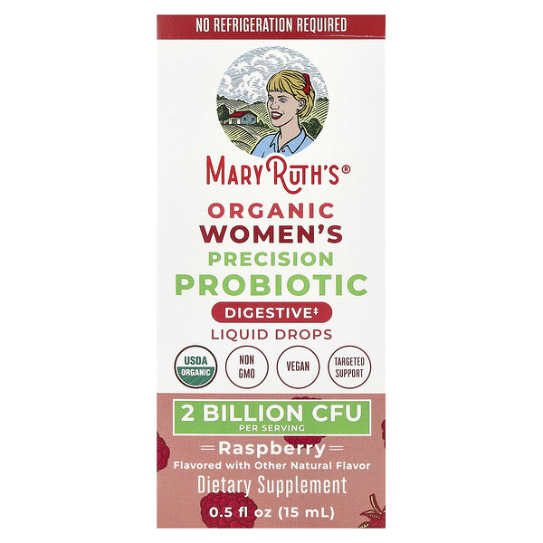 Organic Women's Precision Probiotic, Liquid Drops, Raspberry , 2 Billion CFU , 0.5 fl oz (15 ml) MaryRuth's