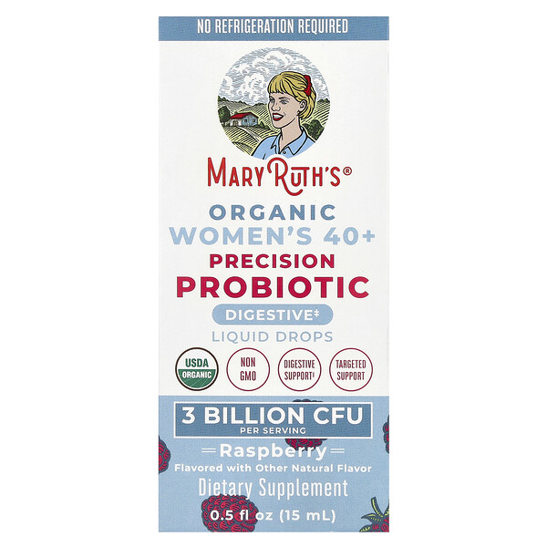 Organic Women's 40+ Precision Probiotic, Liquid Drops, Raspberry, 3 Billion CFU, 0.5 fl oz (15 ml) MaryRuth's