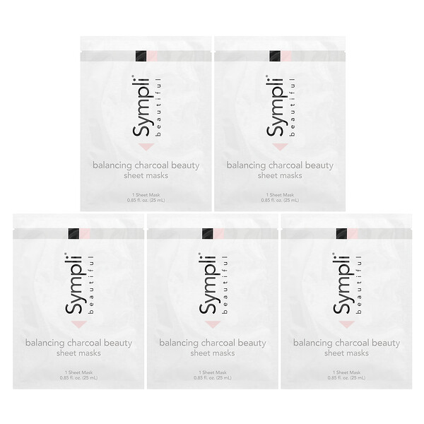 Balancing Charcoal Beauty Sheet Masks, 5 Sheet Masks, 0.85 oz (25 ml) Each Sympli Beautiful