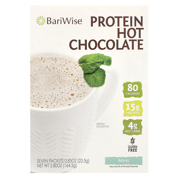 Protein Hot Chocolate, Mint, 7 Packets, 0.83 oz (23.5 g) Each BariWise
