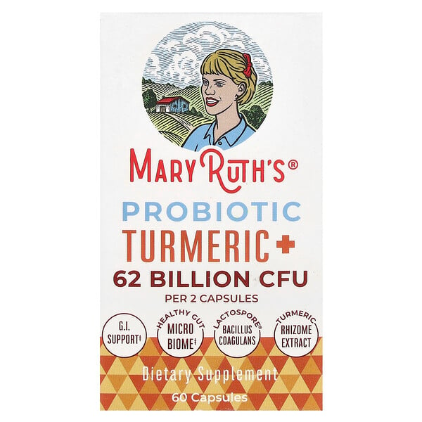 Probiotic Turmeric +, 62 Billion CFU, 60 Capsules (31 Billion CFU per Capsule) MaryRuth's