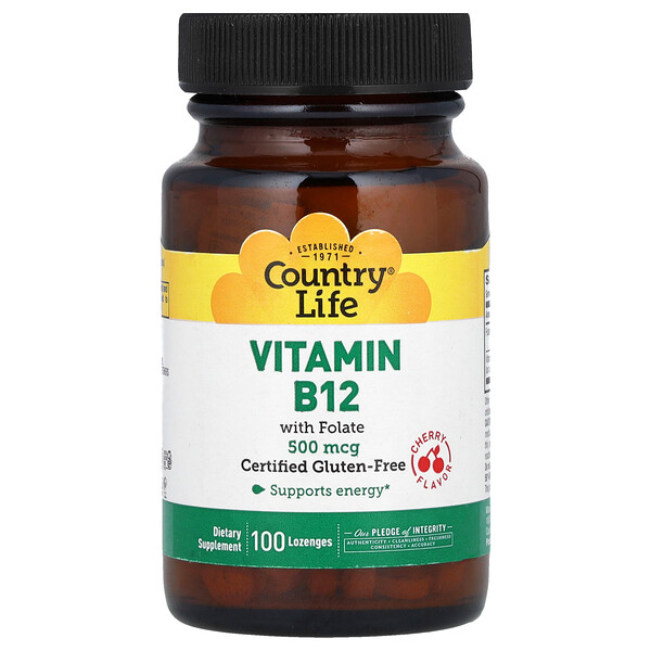 Vitamin B12 with Folate, Cherry, 100 Lozenges Country Life