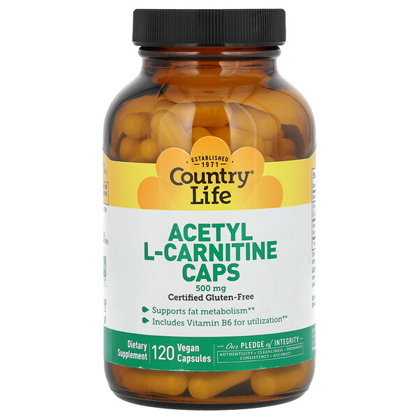 Acetyl L-Carnitine Caps, 500 mg, 120 Vegan Capsules Country Life