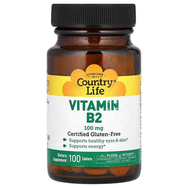 Vitamin B2, 100 mg, 100 Tablets Country Life