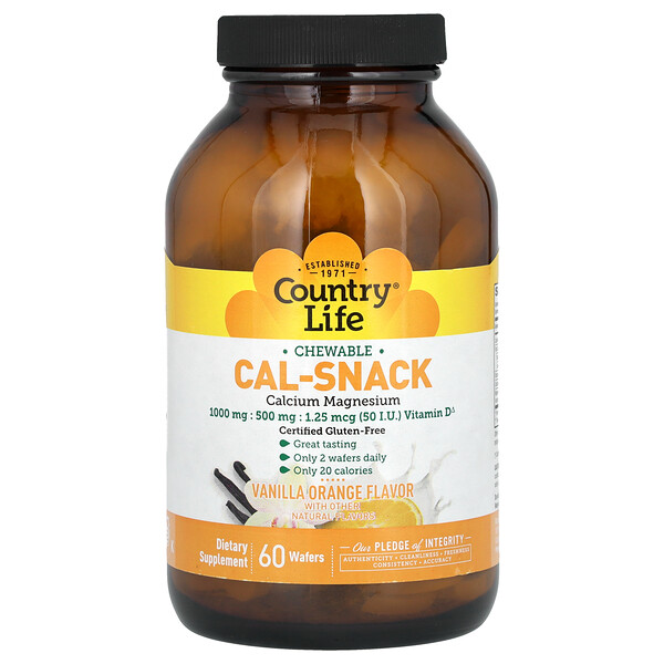 Cal-Snack, Chewable Calcium Magnesium, Vanilla Orange, 60 Wafers Country Life