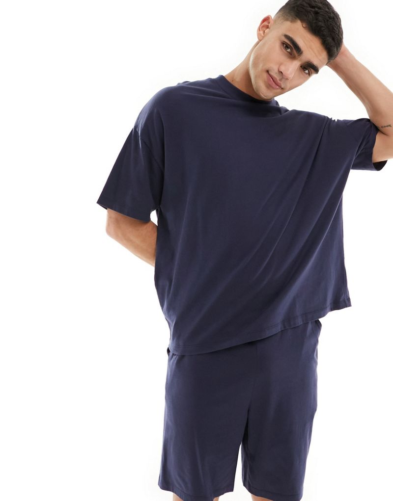 ASOS DESIGN pajama set in navy ASOS DESIGN